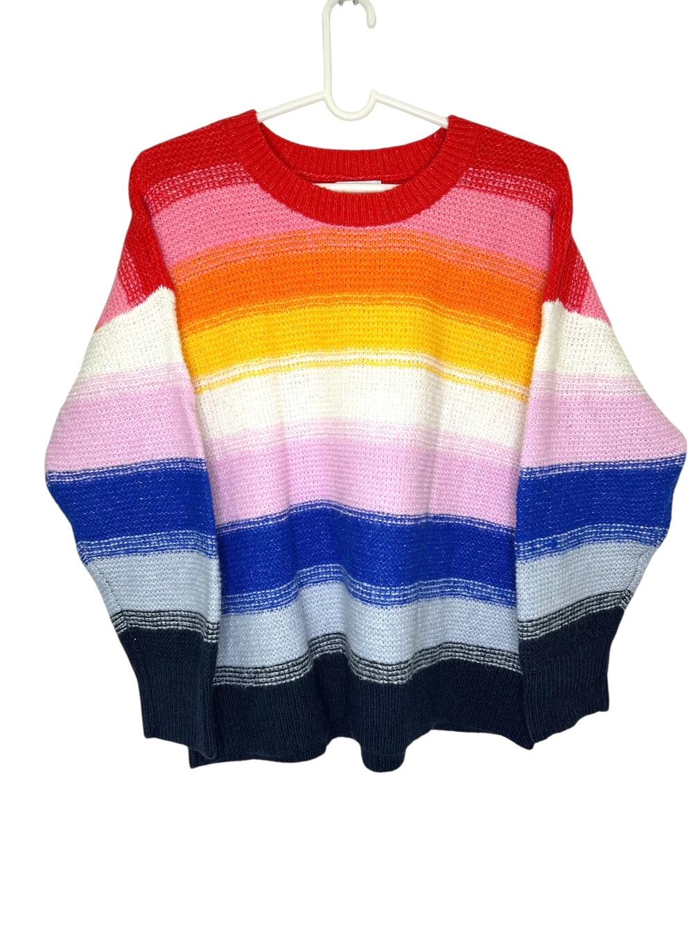 Old Navy Vibrant Multi-Color Rainbow Stripe Knit Relaxed Fit Long Sleeve Sweater